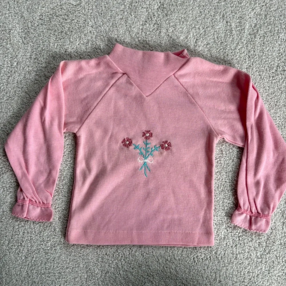 Carter's Vintage Mock Neck Baby Girl 18M Pink Floral Embroidered Long Sleeve Y2K